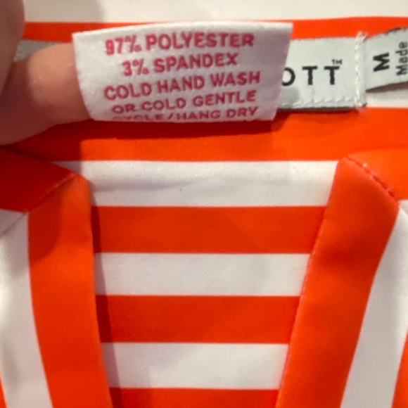 Gretchen Scott split neck navy blue & white striped Everywhere dress size Medium - Picture 5 of 10